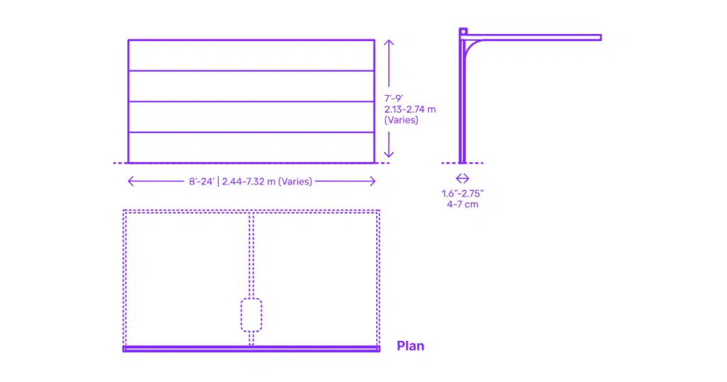 Garage door dimensions vary by install size.