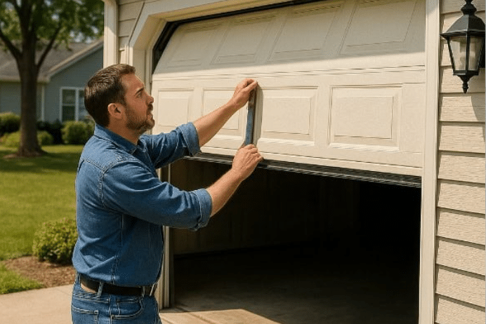 person checking a garage door